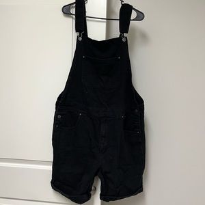 Black Denim Short Overalls
